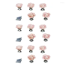 Decorative Flowers 15 X Pink Door Furniture Ceramic Handle Antique Button Screws Included Elegant Design Rose Shaped