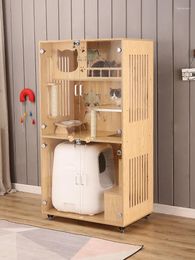 Cat Carriers Villa Solid Wood Cage Home Indoor Cattery Oversized Free Space Cabinet House Luxury Litter
