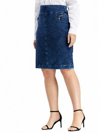 lih HUA Women's Plus Size Denim Skirt Cott Elastic Slim Fit Skirt Casual Fi Knit Skirt 97Uu#