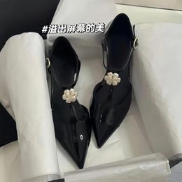 Casual Shoes Camellia Genuine Leather Mary Jane Single Women's High Heels Sloping Pointed Toe Sandals