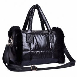 lady Luxury Bags Rabbit Fur Handbag Tote Space Cott Shell Feather Winter Down Shoulder Bags Cott Soft Bucket Crossbody Bag r0ik#