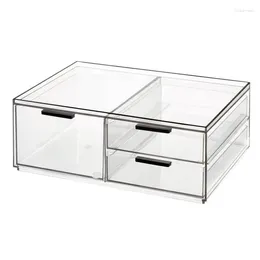 Storage Boxes Elegant Clear Wide 3-Drawer Desk Organization Set: Perfect Solution For Tidy And Stylish Workspace Arrangement