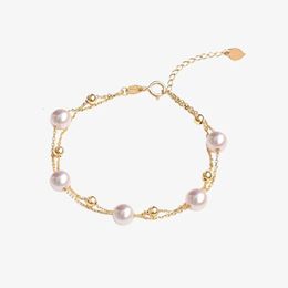 NYMPH Real 18K Gold Bracelet With Natural Freshwater Pearl Pure AU750 Adjustable Chain Fine Jewelry Gifts for Women 240319