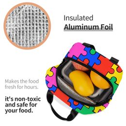 Colourful Puzzle Insulated Lunch Bag for Women Split Joint Jigsaw Lunch Box Reusable Leakproof Tote for Work School Beach Travel