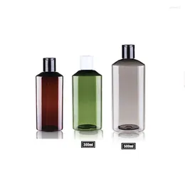 Storage Bottles 14pcs 300ml/500ml Brown Plastic PET Cosmetic With Disc Top Press Cap Refill Container 10OZ Shampoo Lotion Liquid Cream