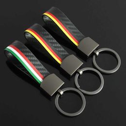 Keychains Lanyards Carbon fiber leather car alloy keychain design German and Italian national flag keychain car accessories mens keychain gift J240330