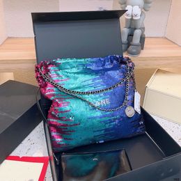 24SS Women's Luxury Designer New Beauty Sequin Garbage Bag Women's Handbag Shoulder Bag Shopping Bag Detachable Pouch Drawstring Fashion Bag Casual Gorgeous 36/32CM