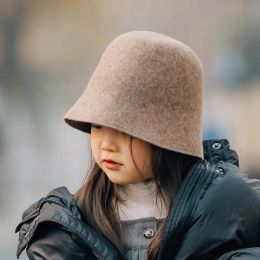 Winter Autumn Girls Bucket Hat Baby Bucket Hat Kids Hat For Children streetwear Pure Wool 3-9Y