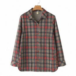 lg-sleeved Plaid Shirt Women Plus Size Autumn Winter Casual Clothing Blouses Outwear G51 8918 X55r#