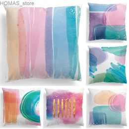 Pillow Nordic Abstract Art Colourful Geometric Stitching Decorative case Living Room Sofa Office Cushion Cover Home Decoration Y240401
