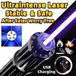 2024 B017 Extended Body Blue Laser Pointer Pen Blue Lazer Visible Beam Focus Adjustable Laser Pointer with Luxury Aluminum Box(Pack A)