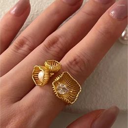 Cluster Rings 925 Sterling Silver Gold Colour Pearl Vintage Couples Creative Hollow Flower Design Thai Party Jewellery Birthday Gift