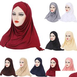 Beanie/Skull Caps Muslim Women One Piece Amira Cross Pl On Ready Instant Hijab Long Scarf Islamic Turban Shawl Ramadan Femme Dhgarden Dh5Th