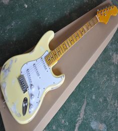 Factory Whole Yellow Retro Electric Guitar with White PickguardScalloped Maple FretboardCan be Customised as reques4961568