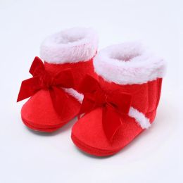 Winter Newborn Snow Boots Toddler Warm First Walkers Baby Girls Cute Bow Shoes Soft Sole Fur Snow Booties Kids Prewalkers