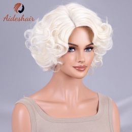 Aideshair Blonde short curly wig with bangs attractive full wig for women and girls