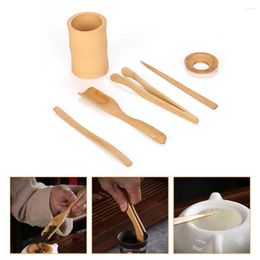 Teaware Sets 6 Pcs Tea Set Ceremony Accessories Bamboo Scoop Clip Wooden Teaspoon Chinese Bags Supplies Matcha