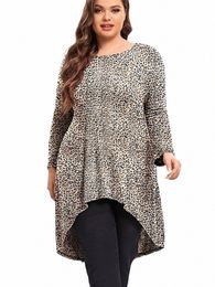 plus Size Lg Sleeve All Seas Casual Tunic Tops Women Champagne Loose Fit O-Neck Leopard Blouse Female Large Size T-shirt 8XL j1bO#