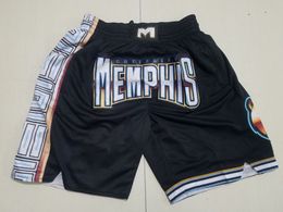 Mens''Memphis''Grizzlies''Authentic shorts Basketball Retro Mesh Embroidered Casual Athletic Gym Team Shorts Black