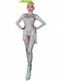 fi Rhinestes Jumpsuit Leggings Stretch Sexy Costume Women Nightclub Party Wear Dance Bodysuit Rompers D384#