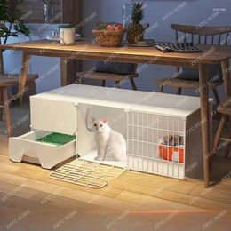 Cat Carriers Cage Home Indoor Villa Toilet Integrated Litter Box Chamfer Nest House