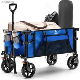 Camp Furniture Heavy Duty Foldable Waggon Cart With Side Pocket and Brakes Handcart Collapsible Folding Waggon Camping Trolley Push Cart Dolly YQ240330