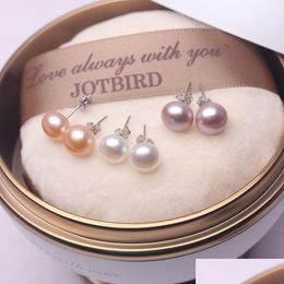 Stud 2021 Trendy 925 Sier Jewellery Natural Freshwater Pearl Earrings With S925 Printed Women Girls Elegant Pearls Wholesale Drop Deliv Dhexi