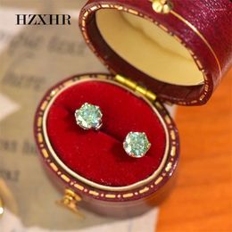 Stud Earrings Classic 925 Sterling Silver Total 1-2 Carat Top Quality Pass Diamond Round Green Moissanite Women Jewellery