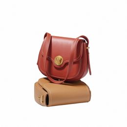 genuine Leather Red Retro High-end Texture Diagal Cross Semi-circular Saddle Bag New Single Shoulder Underarm Bag 73lR#