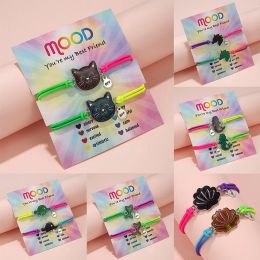 2Pack Color Changing Mood Unicorn Cat Butterfly Bracelet Elastic Gradient Rope FriendShip BFF Bracelet for Girl Best Friend Gift