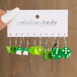 Dangle Earrings Green Dice Mushroom Butterfly 5 Pairs Of Pendant Set