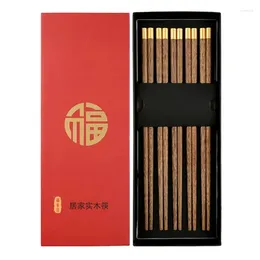 Chopsticks 10 Pairs Chinese Wooden Sushi Sticks Japanese Korean Chop Round Copper Head Reusable Tableware Gift Set