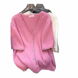 170kg Plus Size Women's Bust 170 Summer Loose Small Fragrance Top Short Sleeve T-shirt Cardigan 6XL 7XL 8XL 9XL 10XL 11XL c8jY#