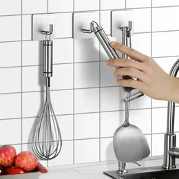 Hooks Bathroom Sticky Coat 6pcs Stainless Steel Self-adhesive Wall Storage Set Strong Load-bearing Punch For Home