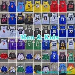 Men Kids Printed Basketball Jerseys 3 Iverson 30 Curry Thompson Wiggins James Davis Tatum Brown Irving Doncic Butler Wade McGrady Carter Rose James Ja Morant Anthony