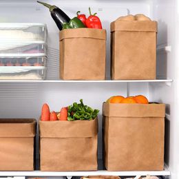 Storage Bags Washable Kraft Paper Bag Reusable Kitchen Fridge Food Plant Flower Pot Sundries Toy Cosmetic Desk Organiser