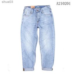 Men's Jeans Spring and summer tapered jeans new light blue jeans pants strap waist printed jeans mens Japanese vintage loose denim TrousersL2403