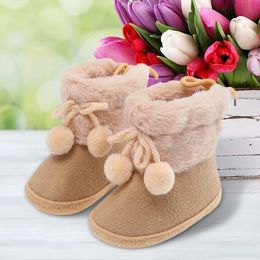 Newborn Baby Girl Plush Snow Booties Keep Warm Shoes Non-slip Sneaker Walking Soft-soled Breathable Heart Wings First Walkers