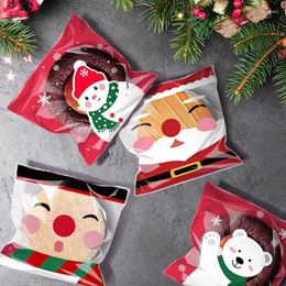 Gift Wrap 100pcs Christmas Bags Candy Cookie Self-Adhesive Packaging Biscuit Snack Baking Bag Navidad Year Party Xmas Supplies