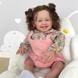 NPK 24inch Reborn Toddler Mila Happy Baby with Rooted Long Hair Lifelike 6month Baby Size Collectible Art Doll