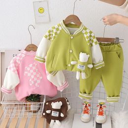 kids designer clothes baby boy girl Clothing Sets plaid cardigan baseball jacket sweatpants set tracksuit