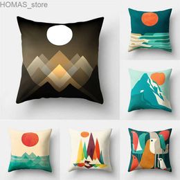 Pillow Colourful Abstract Geometric Mountain Cover Rainbow Sunrise Sunset Landscape Sofa Cushion Home Decor Y240401