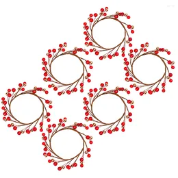 Decorative Flowers 6Pcs Christams Rings Red Berry Wreaths With Pine Cones Christmas Wreath Table Centrepieces For Pillars Holiday