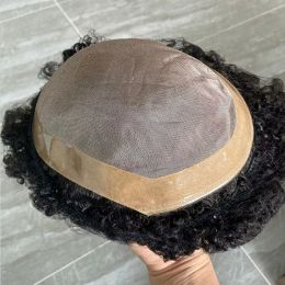 8mm Afro Deep Curly Toupee for Men Black Durable Mono Top with Pu Base 100% Human Hair Breathable Male Wigs 10mm Wave Prosthesis