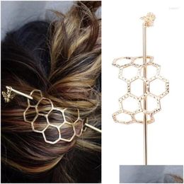 Hair Clips Barrettes Accessory Bee And Honeycomb Fork Hairpins Knotwork Hairpin For Women Girl Honeybee Jewelry Metal Drop Delivery Ha Otyib