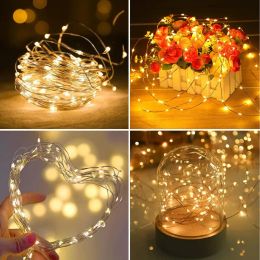 LED Copper Wired String Lights Battery Powered Garland Fairy Lights Remote Control Wedding Party Holiday Christmas Decor Lights