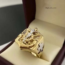 Vintage 14K Yellow Gold Anchor Religious Jesus Cross Ring Men Fashion Amulet Jewellery Gift 382