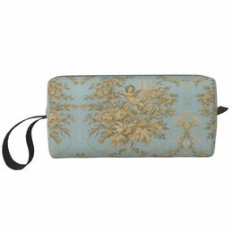 travel French Blue Toile De Jouy Toiletry Bag Portable Antique Traditial Cosmetic Makeup Organizer Women Storage Dopp Kit Box a7v8#