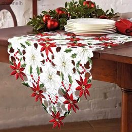 Table Runner Satin Red Embroidered Christmas Festival Party Holiday Polyester Dresser Scarf for Kitchen Home Decor yq240330