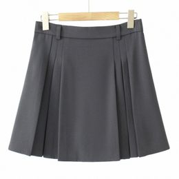 2023 Autumn Clothes Women Pleated Skirt Plus Size Elastic Waist Casual Solid Colour Mini Bottoms Curve F11 7402 Z0eh#